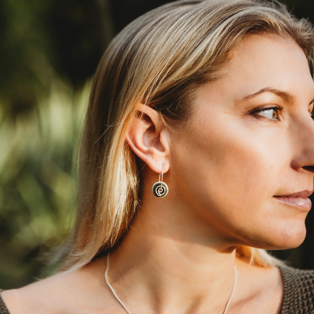 Silver Greenstone Spiral Drop Earrings