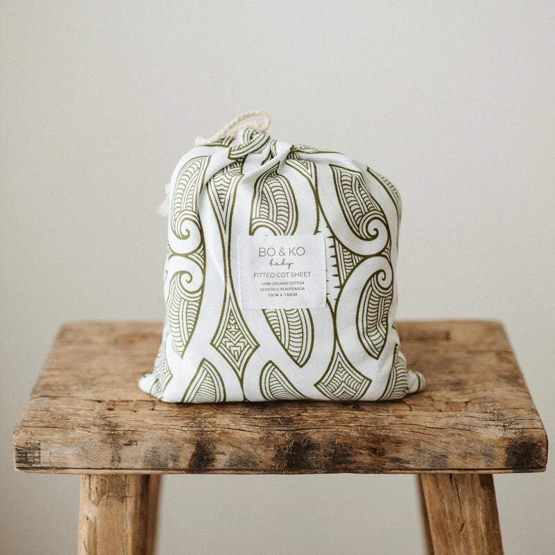 Fitted Cot Sheet | Te Pātiki Green