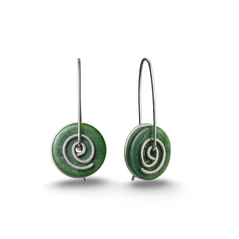 Silver Greenstone Spiral Drop Earrings