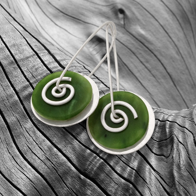 Silver Greenstone Spiral Drop Earrings
