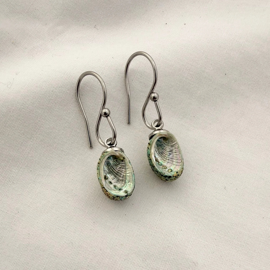 Tiny Farm Paua Shell Hook Earrings (Beachsand Stone)