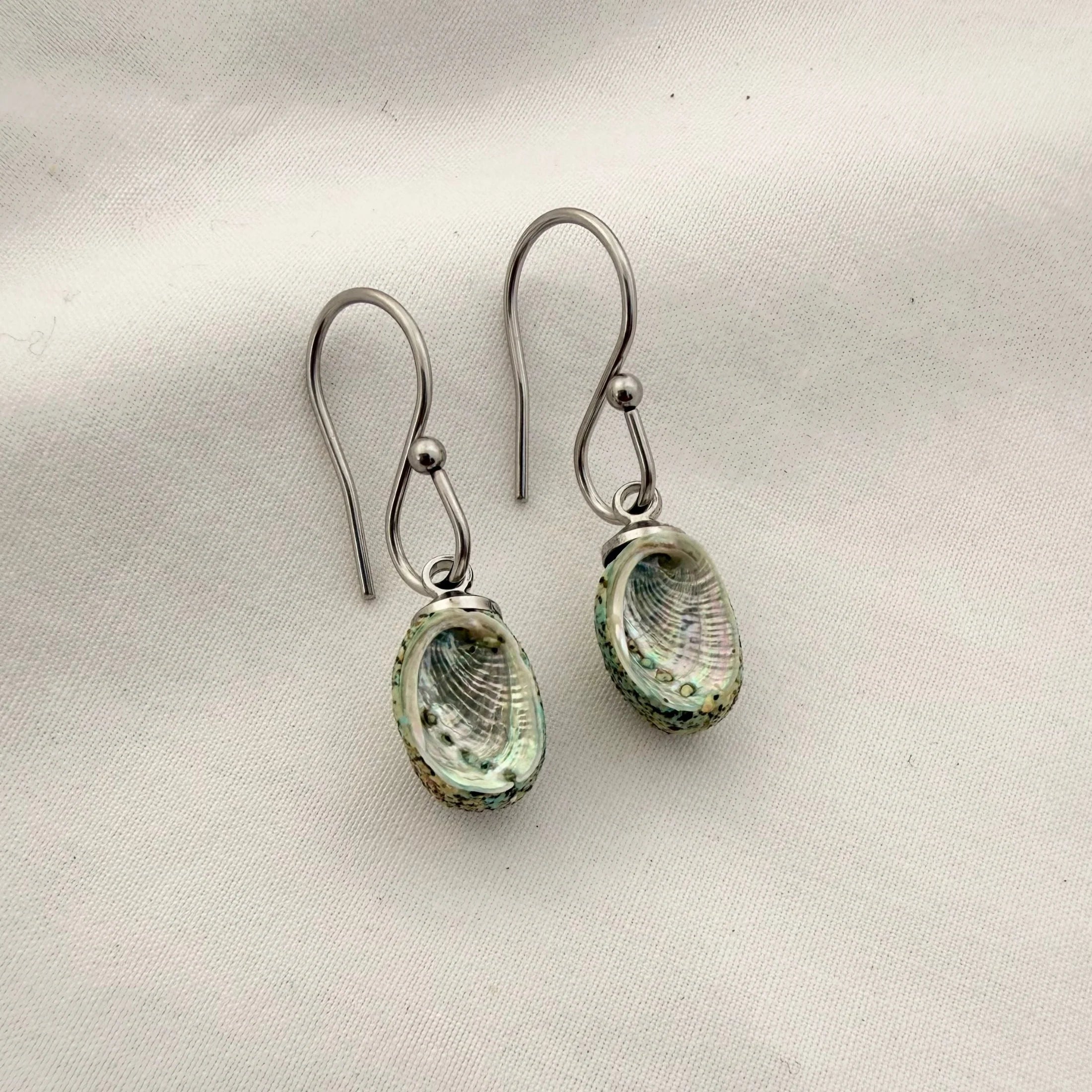 Tiny Farm Paua Shell Hook Earrings (Beachsand Stone)