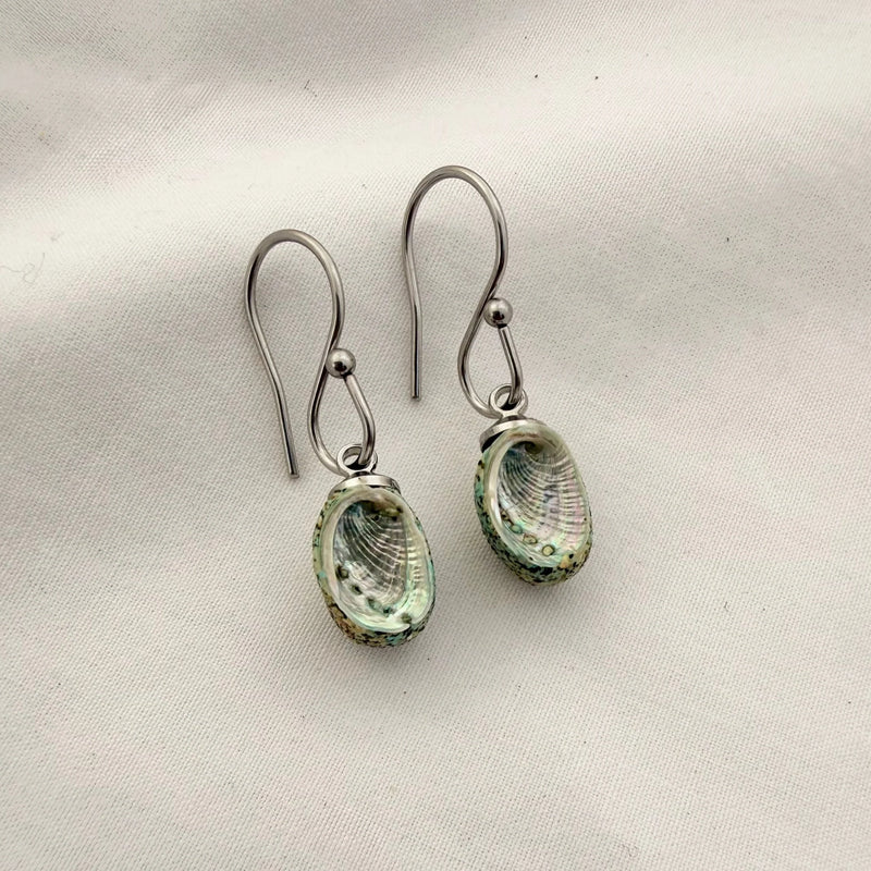 Tiny Farm Paua Shell Hook Earrings (Beachsand Stone)