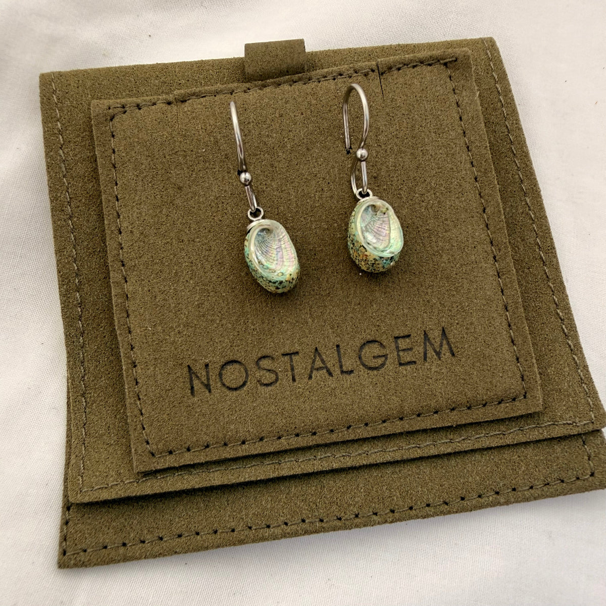 Tiny Farm Paua Shell Hook Earrings (Beachsand Stone)